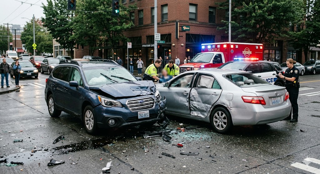 car accident with two cars smashed into each other