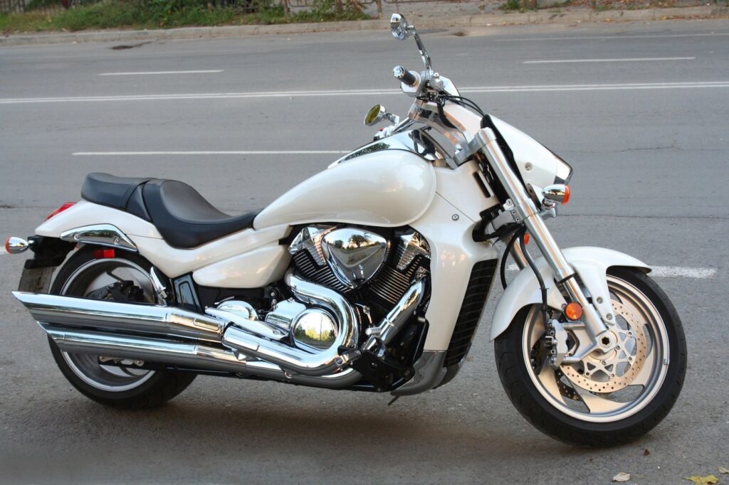 Attractive white custom motorcycle